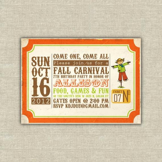 Fall Party Invitation Template Luxury Items Similar to Harvest Party Invitations Carnival Ticket