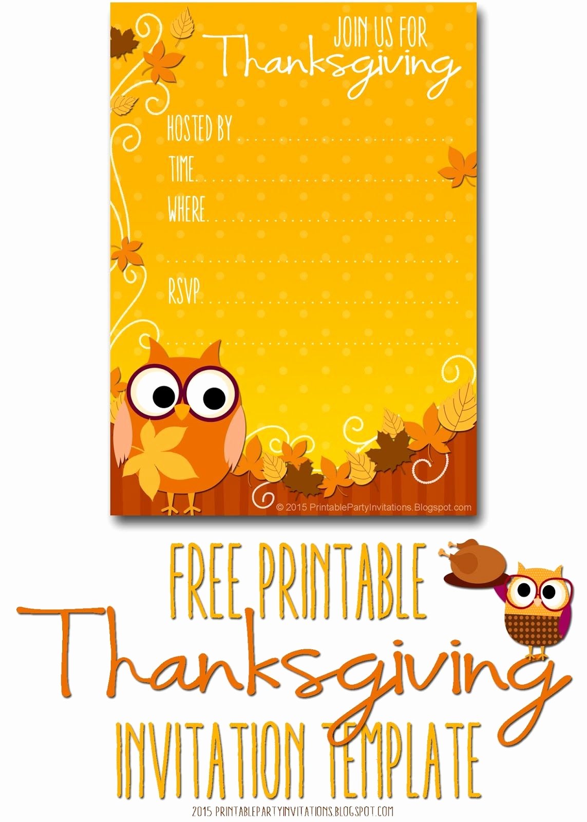 Fall Party Invitation Template Unique Free Printable Autumn Owl Thanksgiving Invitation Template