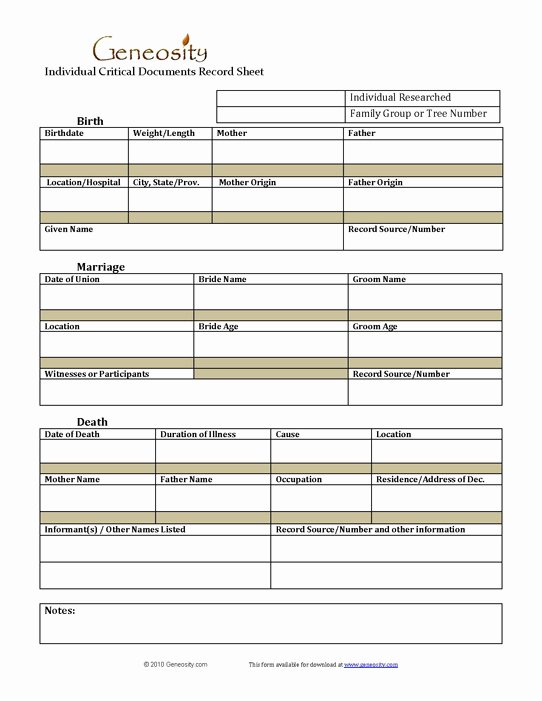 Family Group Template Awesome Genealogy Critical Document Record