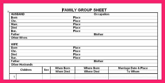 Family Group Template Unique Family Group Sheet Template