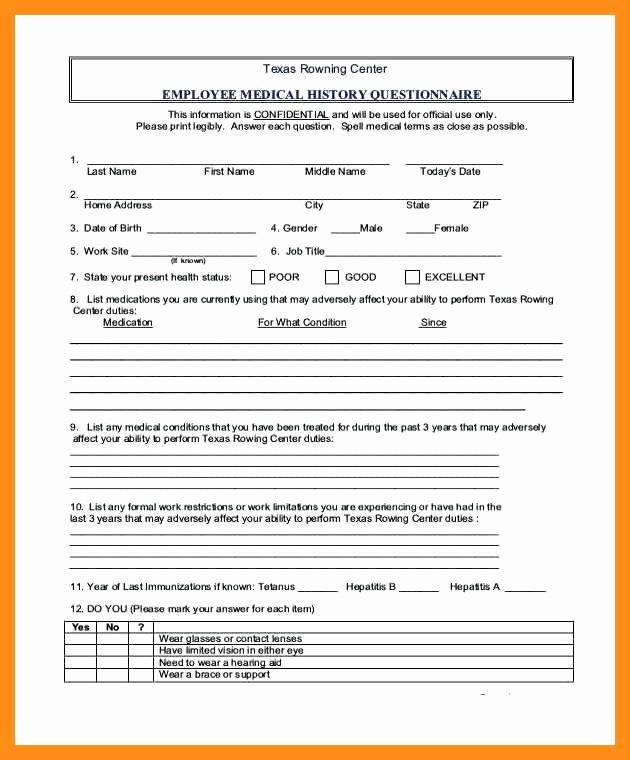 Family Medical History Questionnaire Template Awesome 12 13 Health History form Templates