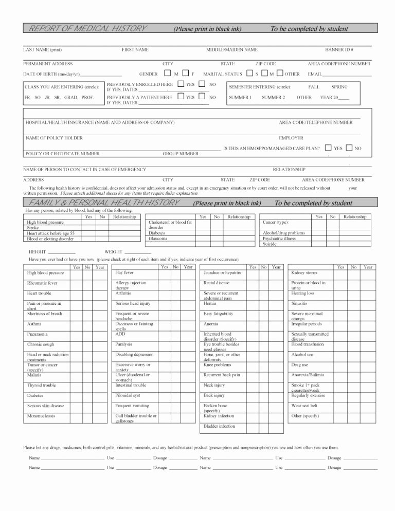 Family Medical History Questionnaire Template Elegant 67 Medical History forms [word Pdf] Printable Templates