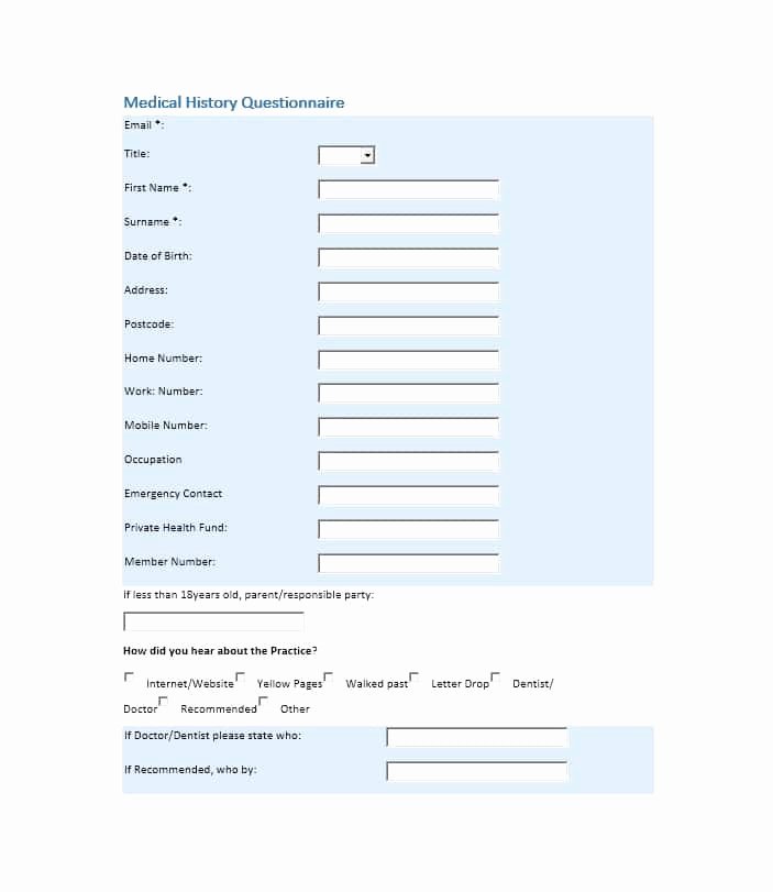 Family Medical History Questionnaire Template Fresh 59 Health History Questionnaire Templates [family Medical]