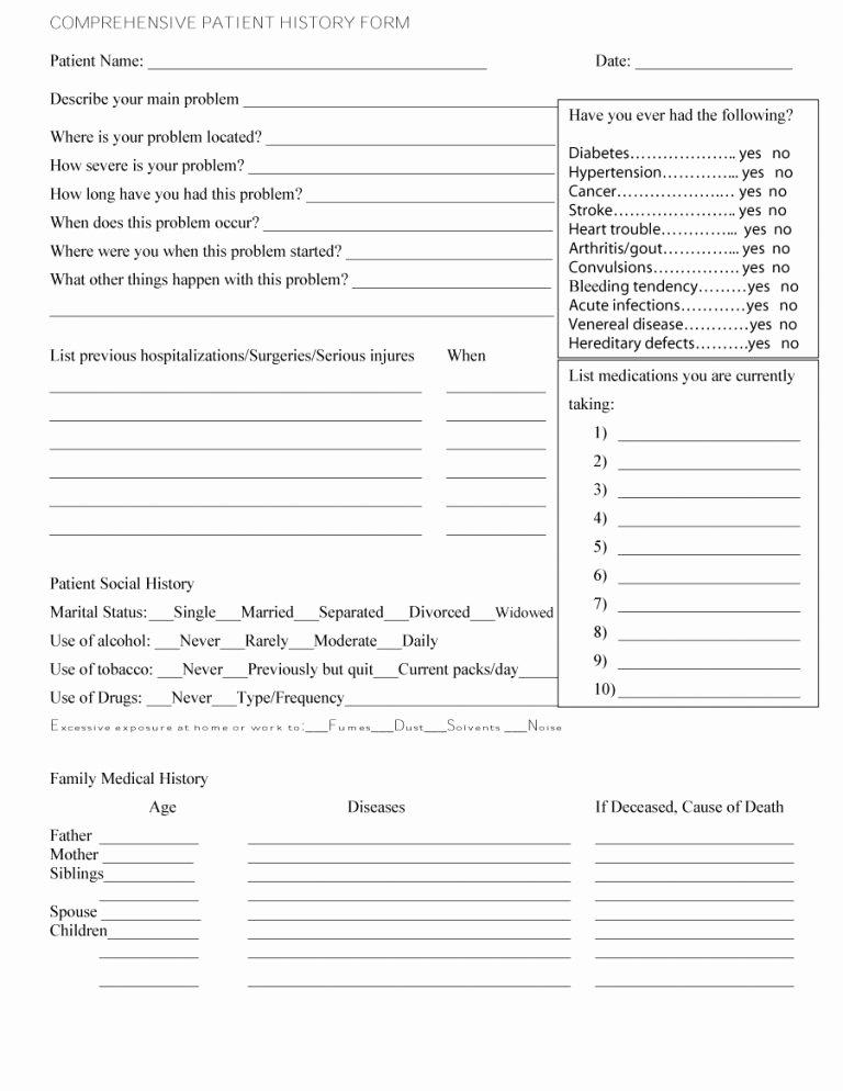 Family Medical History Questionnaire Template Lovely 67 Medical History forms [word Pdf] Printable Templates