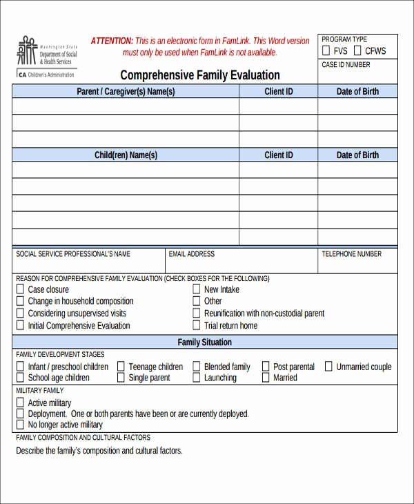 Family Needs assessment Inspirational 43 Free assessment forms