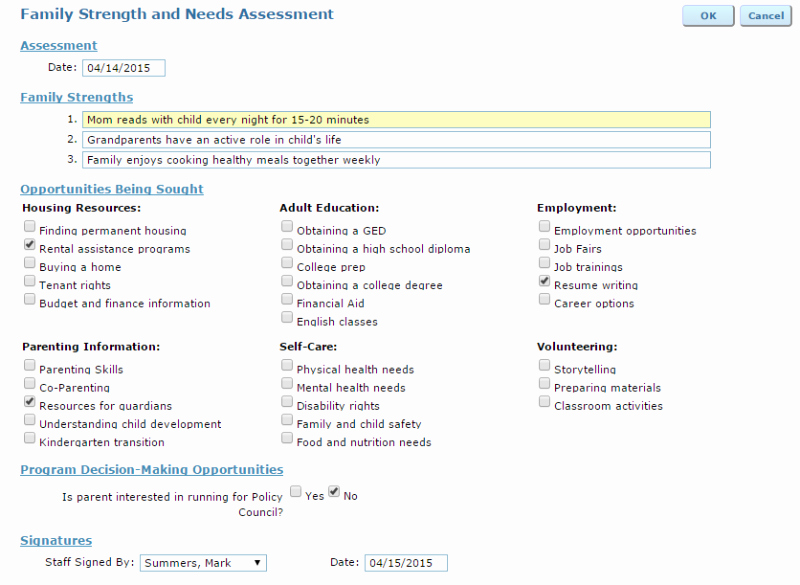 Family Needs assessment Lovely Child