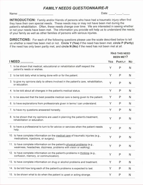 Family Needs assessment Unique Family Needs Questionaire 25 Copies