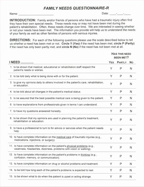 Family Needs assessment Unique Family Needs Questionaire 25 Copies