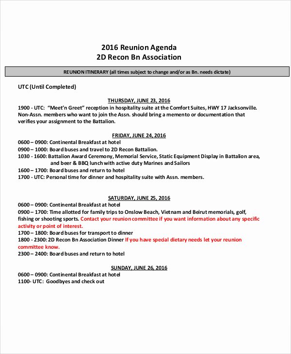 Family Reunion Agenda Template Elegant 8 Reunion Agenda Templates Free Sample Example format