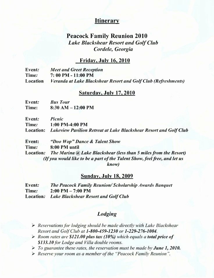 Family Reunion Agenda Template New 9 10 Family Reunion Programme Sample