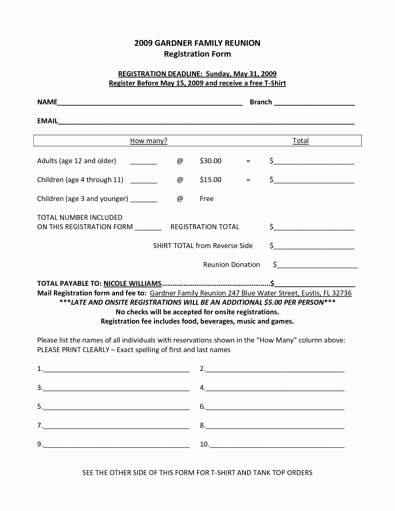 Family Reunion Agenda Template New Family Reunion Registration form Template …