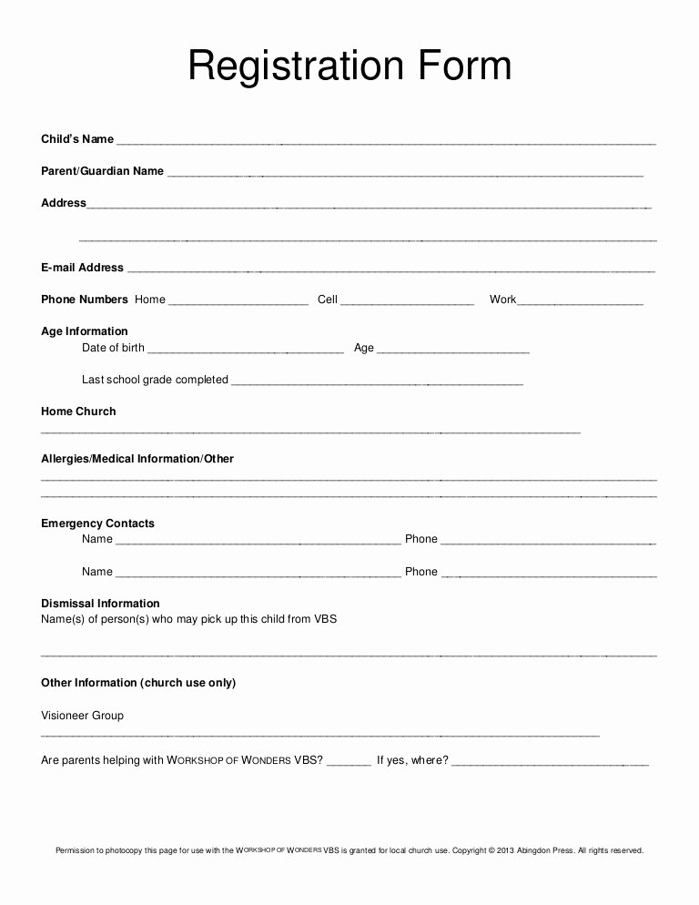Family Reunion Registration form Doc Awesome Registration form Vbs