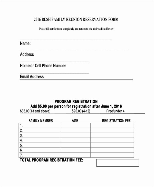 Family Reunion Registration form Doc Elegant Family Reunion forms Printable