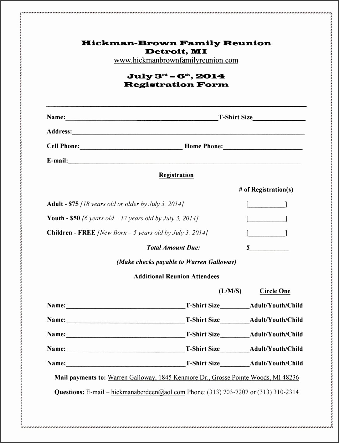 Family Reunion Registration form Doc Fresh 7 Family Reunion Registration form Template