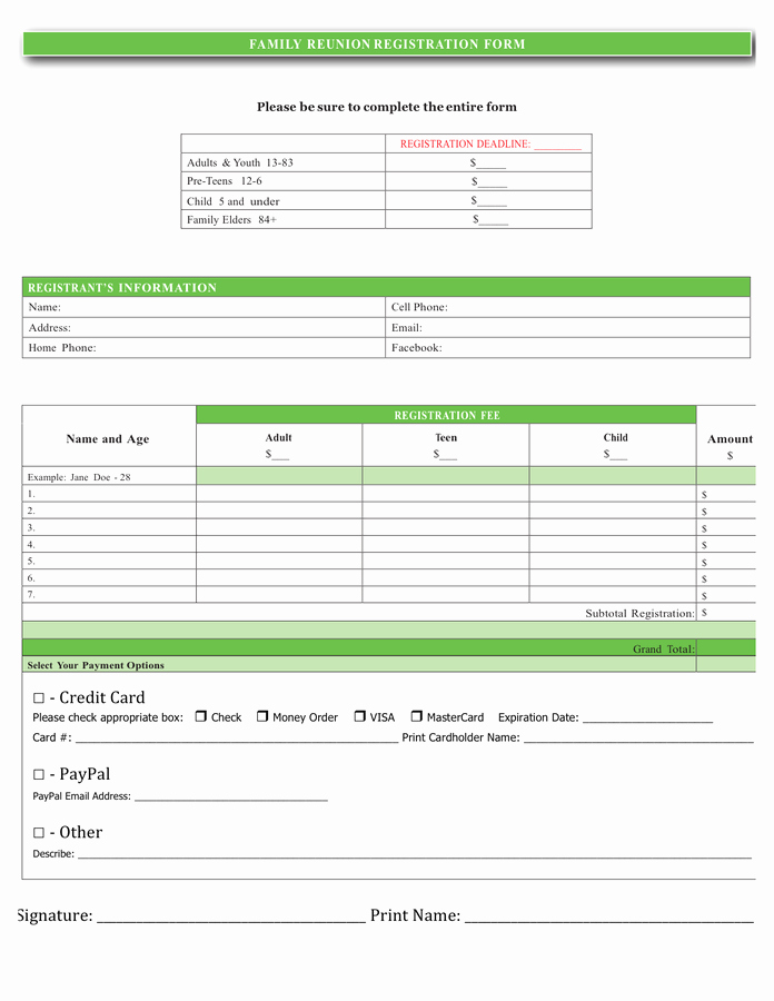 Family Reunion Registration form Doc Fresh Family Reunion Registration form In Word and Pdf formats