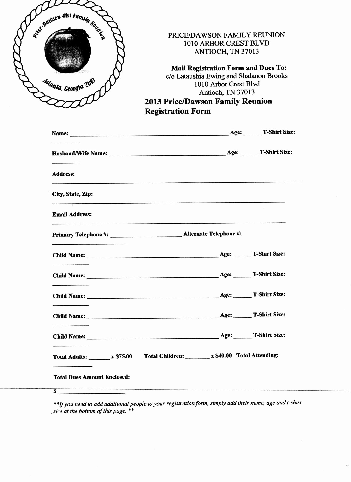 Family Reunion Registration form Doc Lovely Free Printable Family Reunion Letters