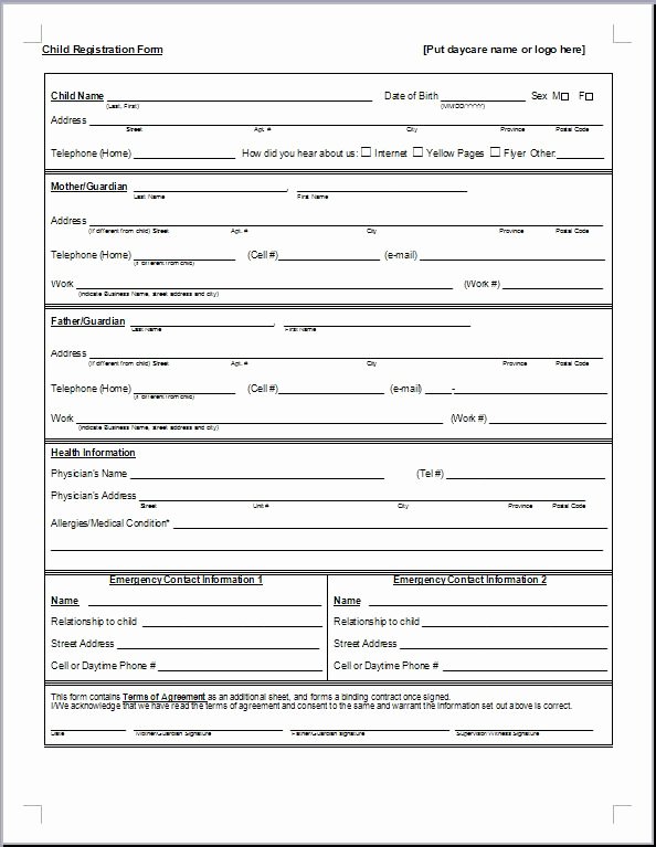 Family Reunion Registration form Doc Unique Preschool Registration form Template