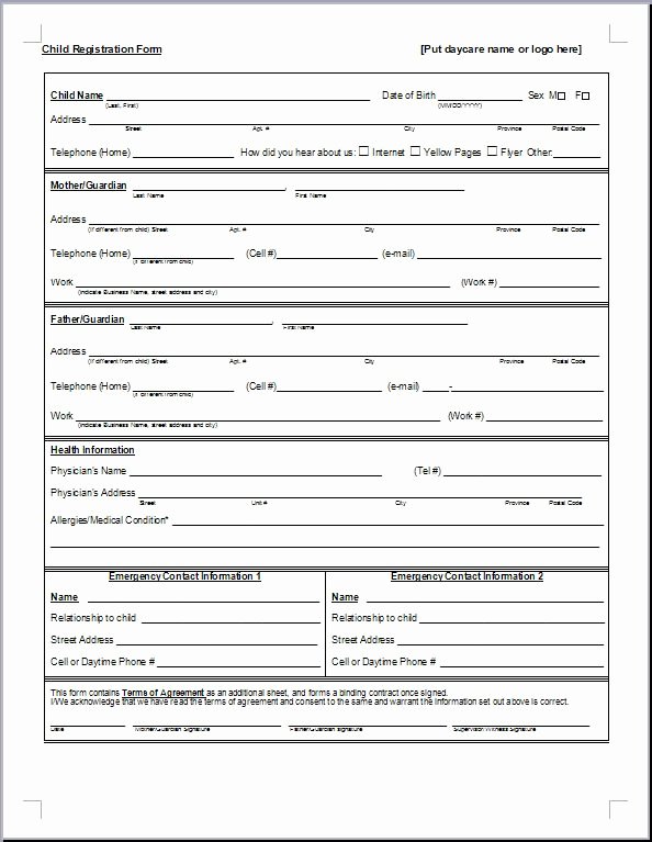 Family Reunion Registration form Doc Unique Preschool Registration form Template