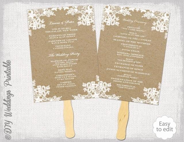 Fan Wedding Programs Templates Beautiful Rustic Wedding Fan Program Template &quot;rustic Lace&quot; Diy