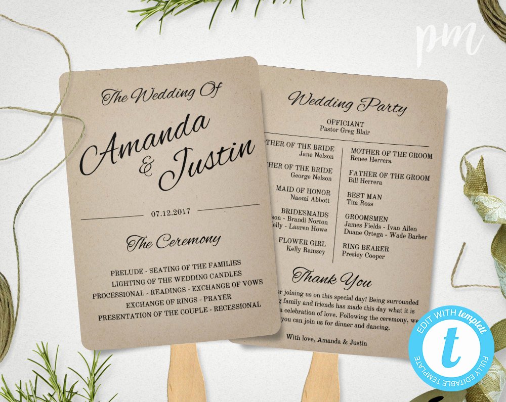 Fan Wedding Programs Templates Best Of Rustic Wedding Program Fan Template Fan Wedding Program