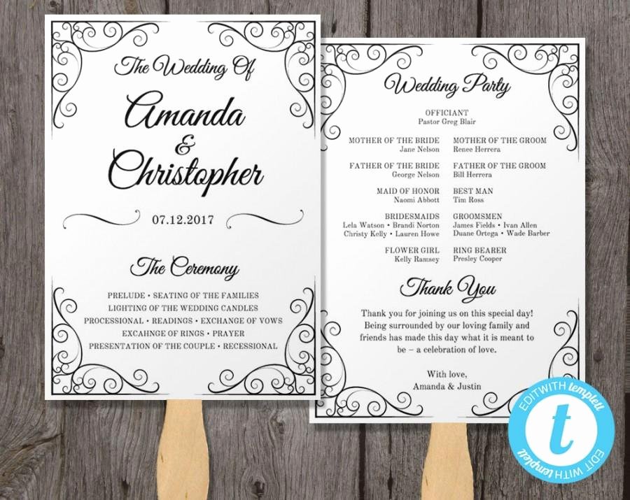 Fan Wedding Programs Templates Elegant Vintage Wedding Program Fan Template Fan Wedding Program