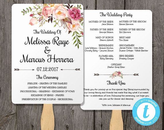 Fan Wedding Programs Templates Fresh Pink Floral Wedding Program Fan Template Bohemian Floral