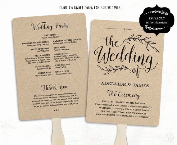 Fan Wedding Programs Templates Lovely Printable Wedding Program Template Rustic Wedding Fan