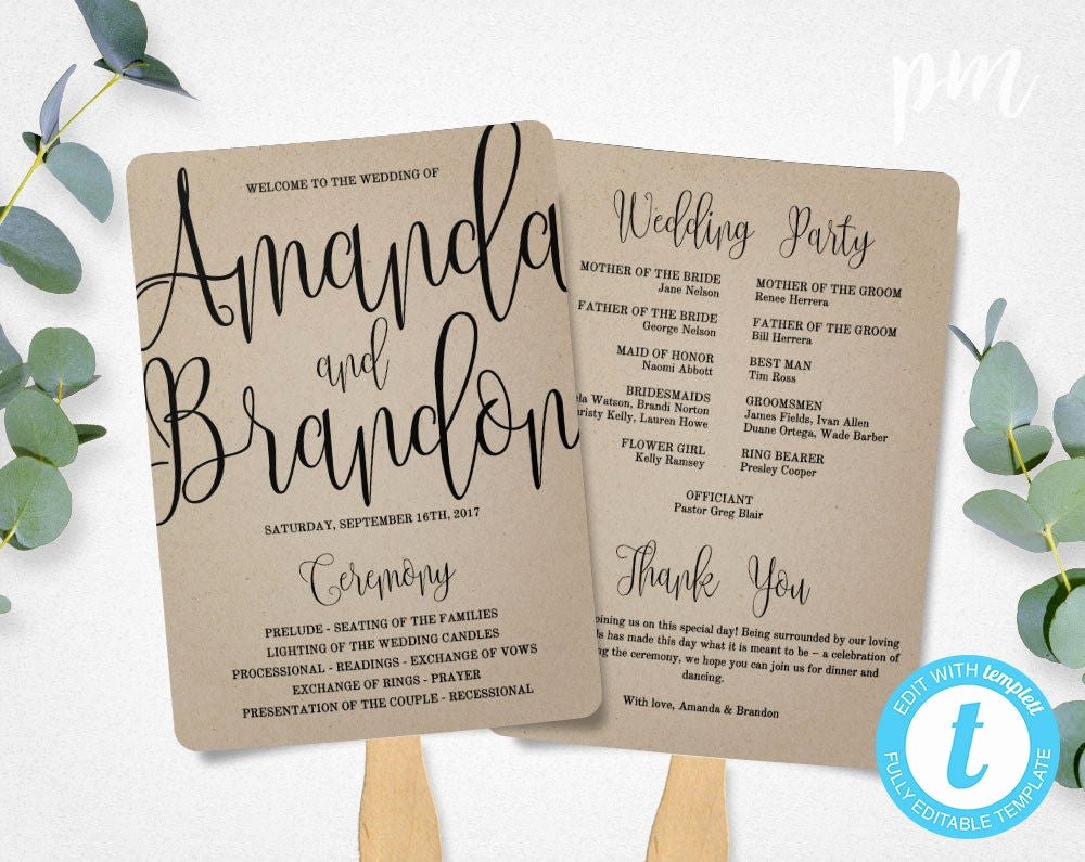 Fan Wedding Programs Templates New Wedding Program Fan Template Calligraphy Script Printable