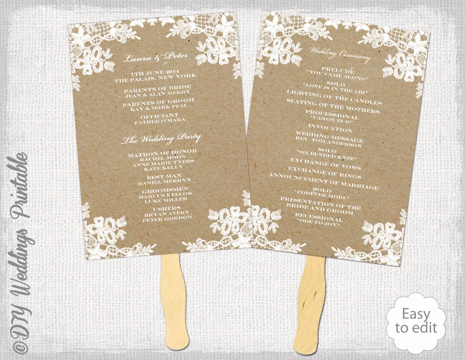 Fan Wedding Programs Templates Unique Rustic Wedding Fan Program Template Rustic Lace