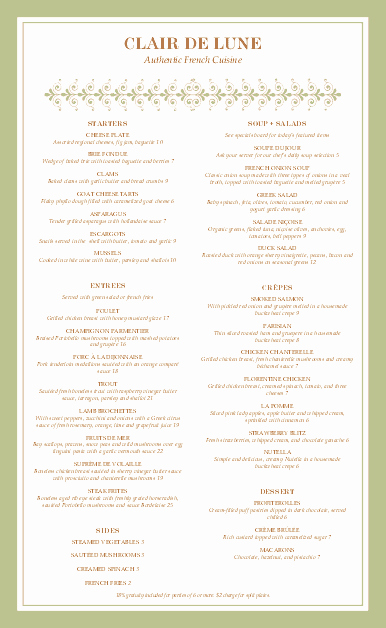 Fancy Menu Template New Fancy French Menu