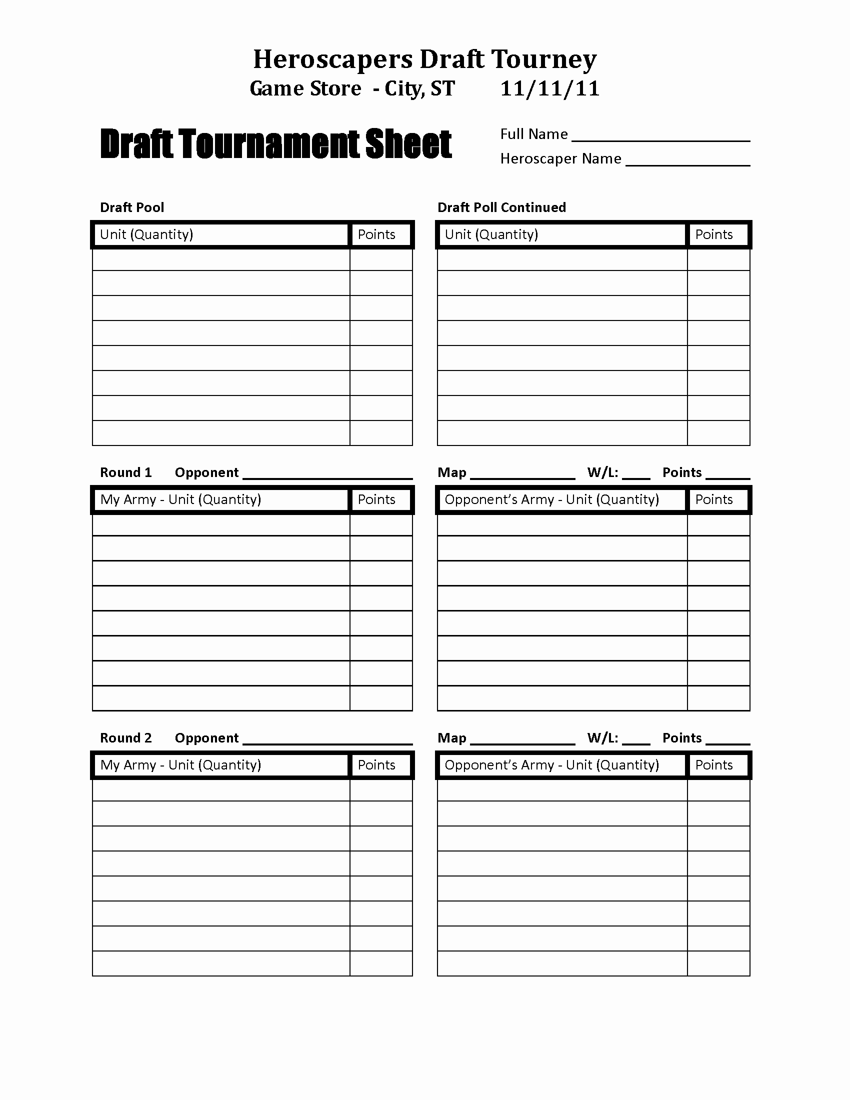 Fantasy Football Roster Sheet Blank Awesome Heroscapers Downloads Draft tournament Sheet