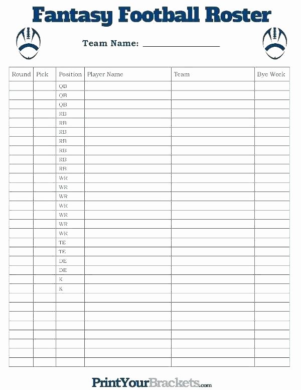 Fantasy Football Roster Sheet Blank Fresh Gaa Team Sheets Template