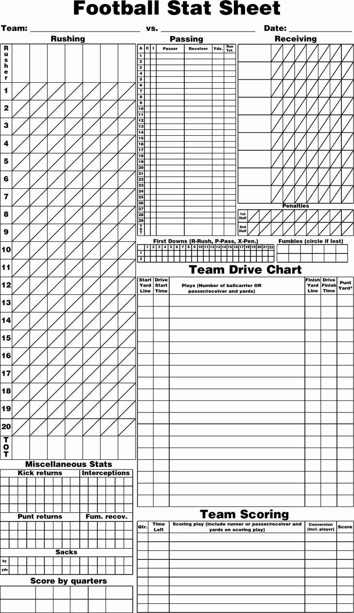 Fantasy Football Roster Sheet Blank Lovely Football Stat Sheet 2018