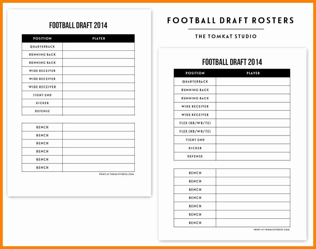 Fantasy Football Roster Sheet Blank New Fantasy Football Draft Sheet Template