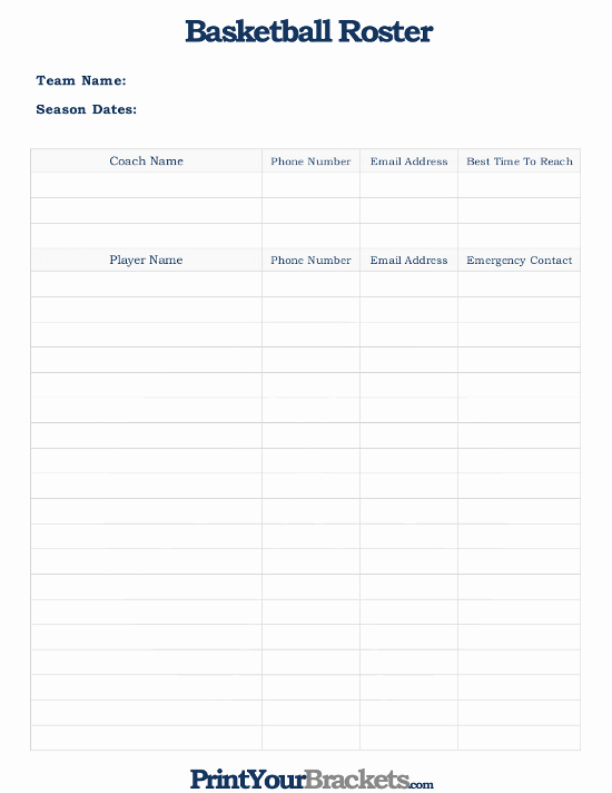 Fantasy Football Roster Sheet Blank New Printable Basketball Roster Sheet Free