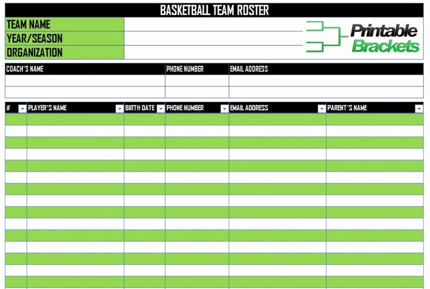 Fantasy Football Roster Sheet Blank Unique Basketball Roster Template