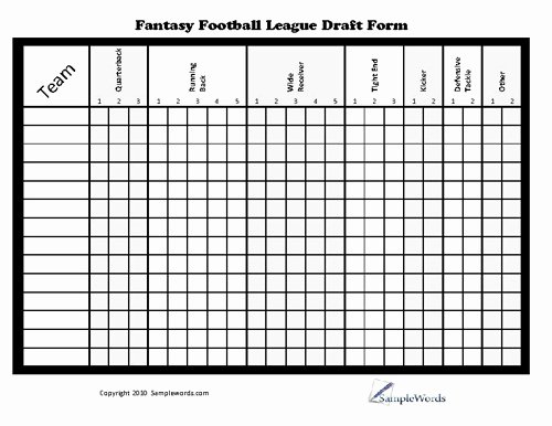 Fantasy Football Roster Sheet Blank Unique Printable Fantasy Football League Draft form