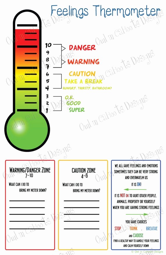 Feelings thermometer Printable New Feelings thermometer Chart Digital Download Behaviorvisual
