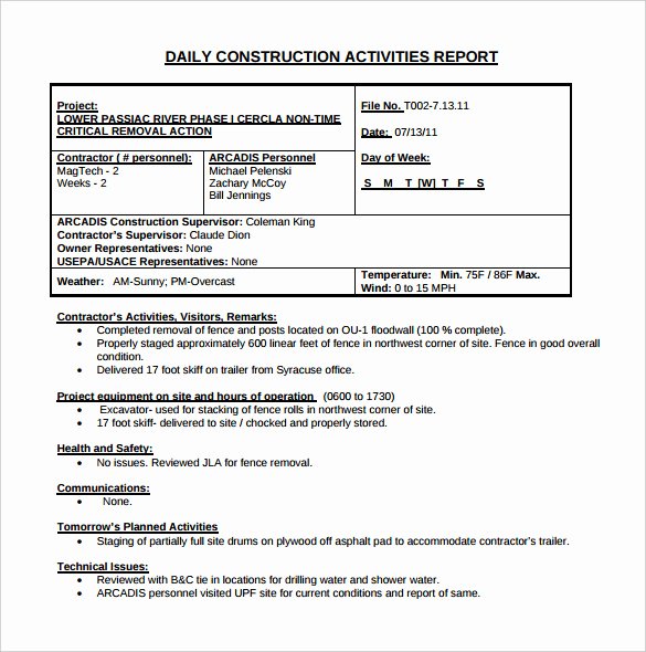 Field Report Template Awesome 24 Daily Construction Report Templates Pdf Google Docs