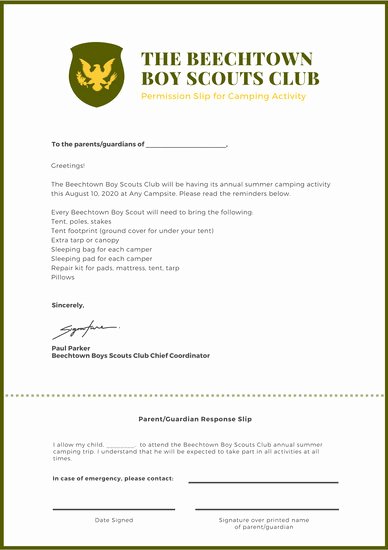 Field Trip Letter Template Elegant Yellow and White Field Trip Permission Slip Letter