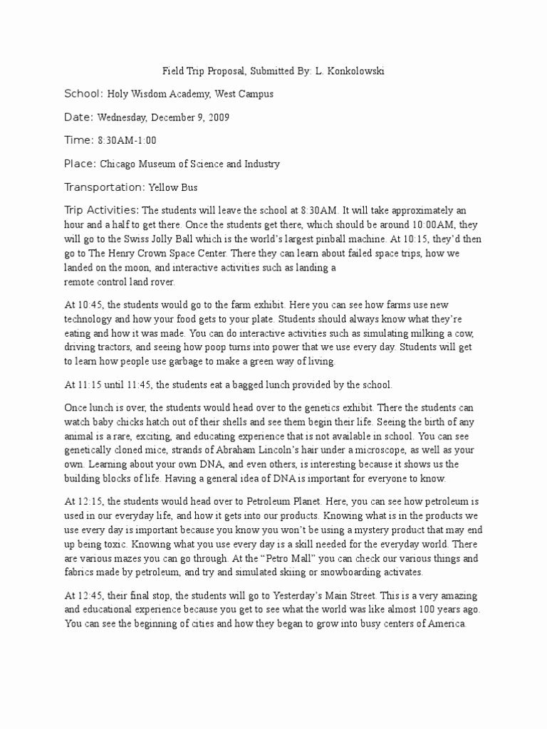 Field Trip Letter Template Fresh Field Trip Proposal Template