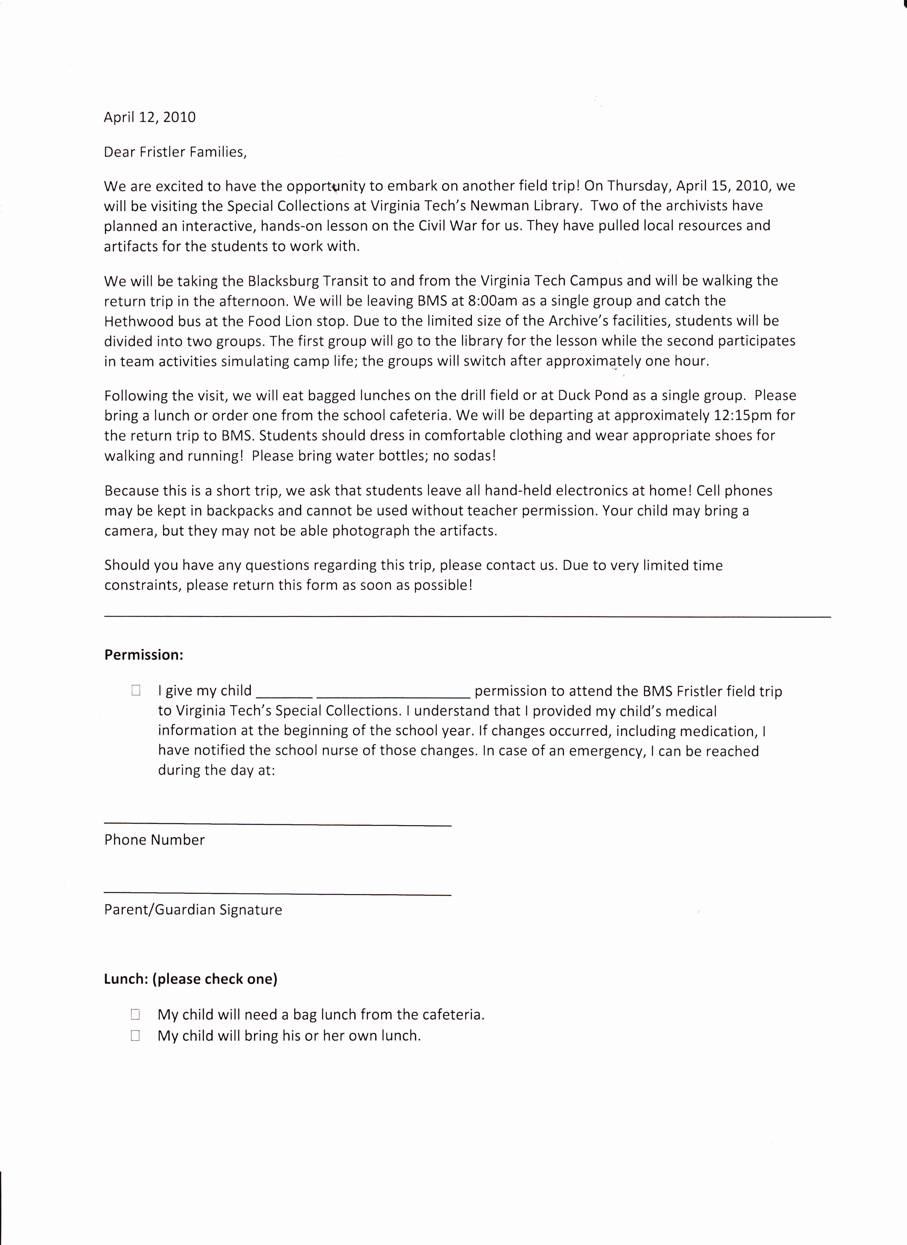 Field Trip Letter Template Lovely Sample Of Permission Letter format for Permission Letter