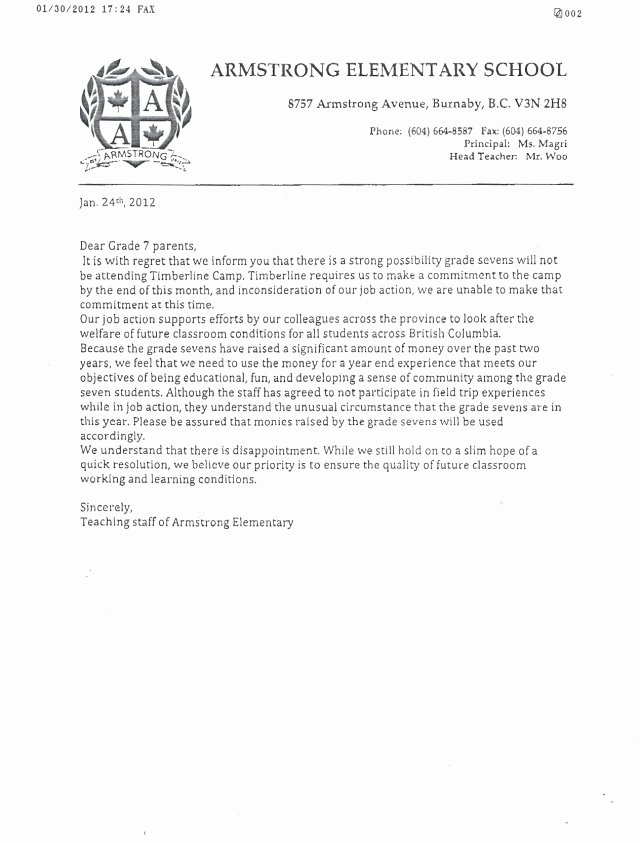 Field Trip Letter Template Unique Armstrong Elementary Field Trip Cancelled Due to Strike