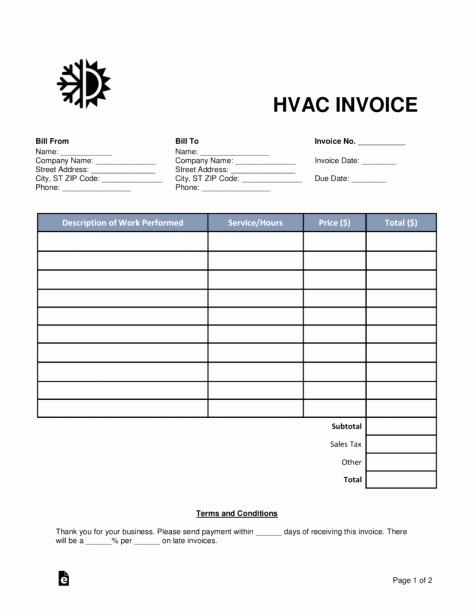 Fillable Invoice Template Word Beautiful Hvac Invoices Templates