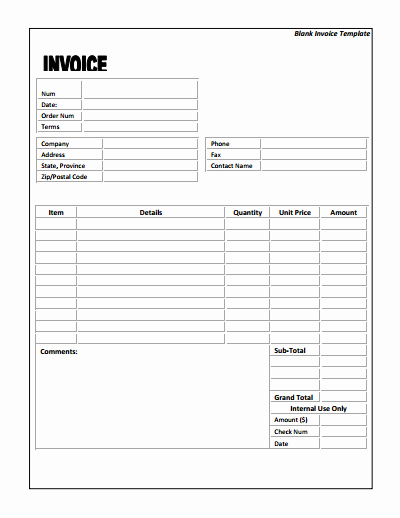 Fillable Invoice Template Word Unique Free Blank Invoice Template for Excel Excel Template