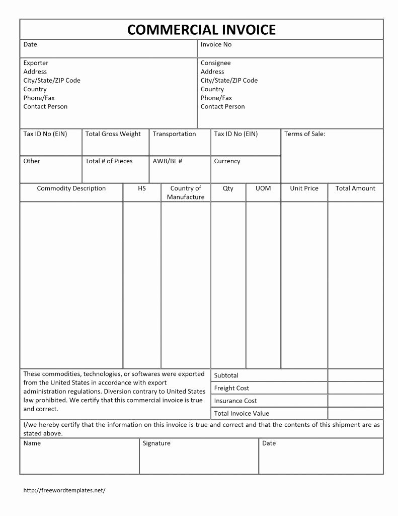 Fillable Invoice Template Word Unique Us Customs Invoice Fillable Canadiantoms Template Excel