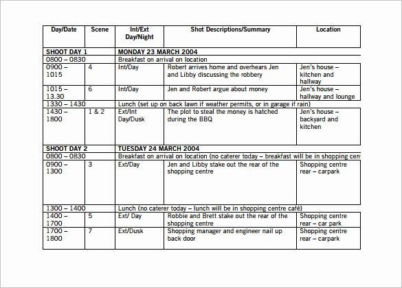 Film Schedule Template Awesome 11 Shooting Schedule Templates Pdf Doc