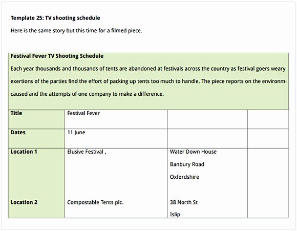 Film Schedule Template Best Of Shooting Schedule Template