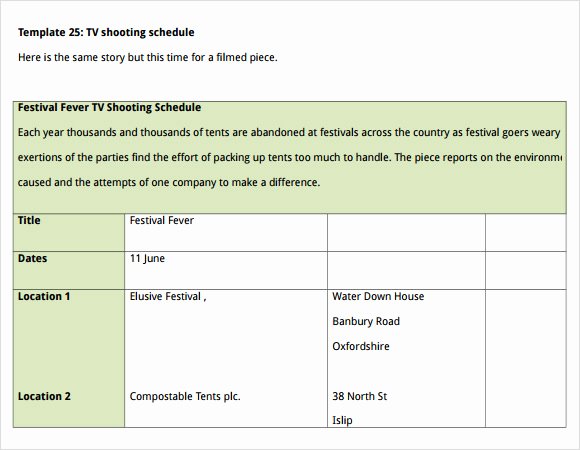 Film Schedule Template Elegant Sample Shooting Schedule 12 Documents In Pdf Word Excel