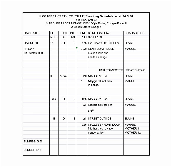 Film Schedule Template Fresh 11 Shooting Schedule Templates Pdf Doc